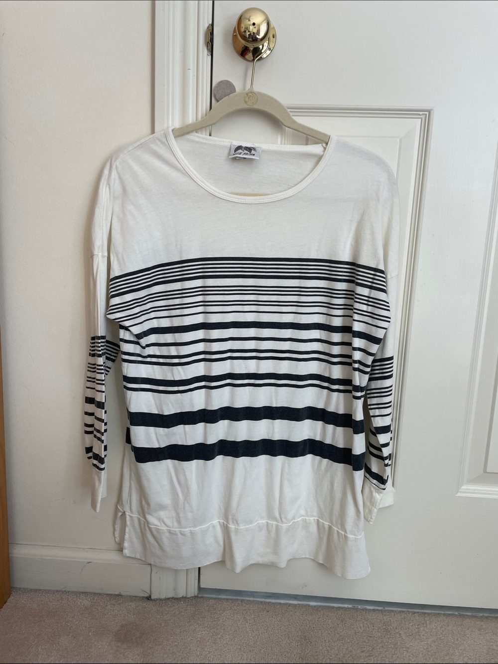Striped Long Sleeve Boatneck Top - White/Black